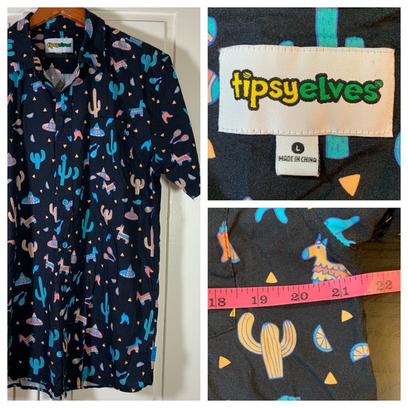 Tipsy Elves Cactus Piñata Print Shirt Large Fiesta Party Button‎ Up Short Sleeve - Picture 1 of 14